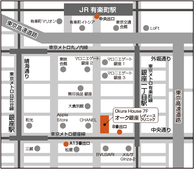 アクセスマップ オーク銀座レディースクリニック 東京の不妊治療 医療法人オーク会